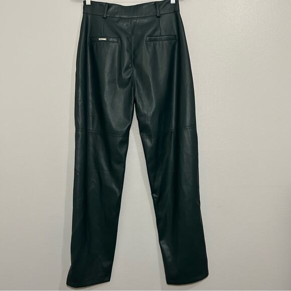 NWT Maniere De Voir Vegan Leather High Waisted Pants Forest Green Size 8 - Picture 8 of 11